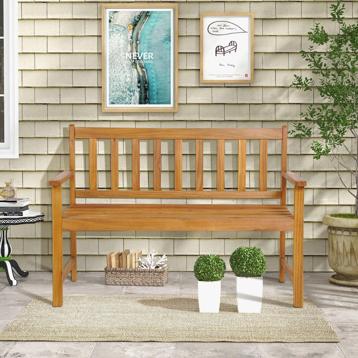 2-Person Slatted Bench Patio Acacia Wood Loveseat Lbs Outdoor Natural