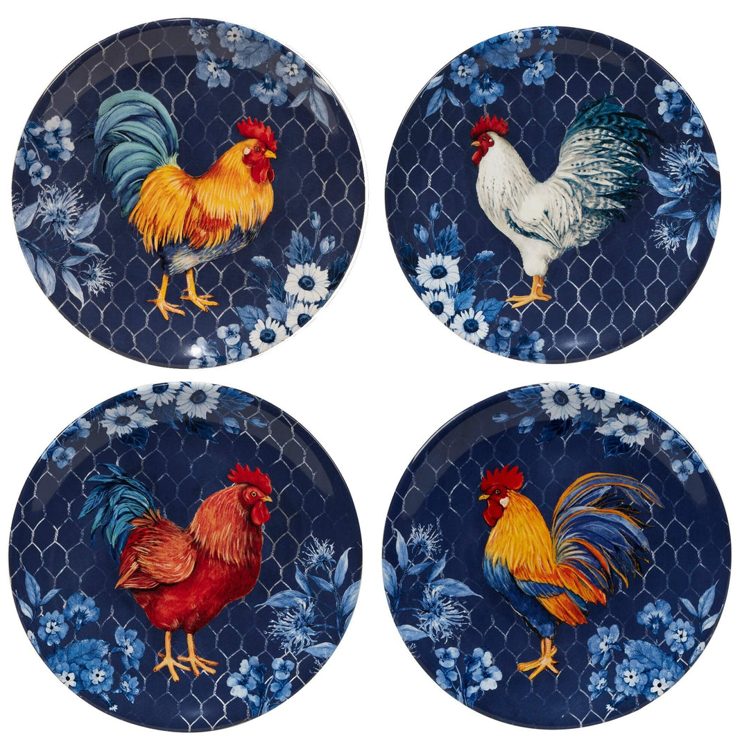 Indigo Rooster 16-Piece Dinnerware Set Service for 4 Blue Multi Color Red