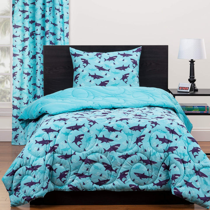 2 Piece Shark Comforter Twin Set Kids Shark Bedding Under Sea Fish Creature Twin/Full - Queen/Full