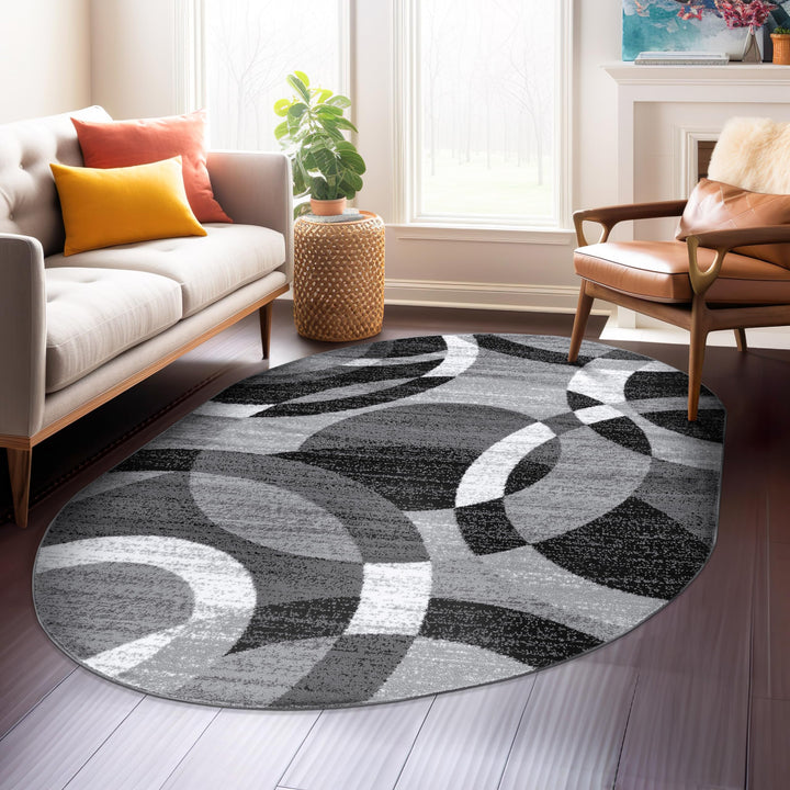 Rugshop Contemporary Abstract Circles Perfect for high Traffic Areas of Your 5'x7' Oval - Gray