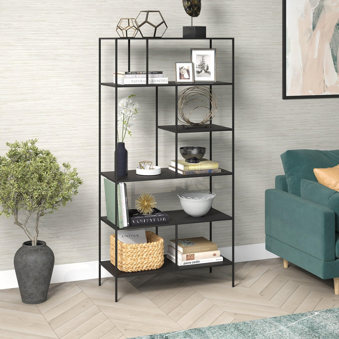 72" Tall Rectangular Bookcase 36" Wide Black odern Contemporary etal Satin - Diamond Home USA