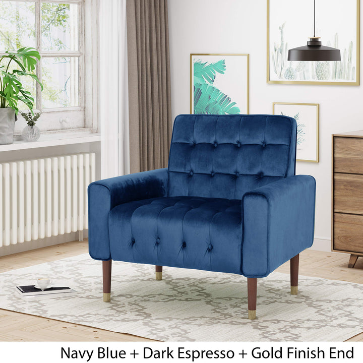 Christopher Knight Home Betsy Velvet Armchair Modern Glam Button-Tufted Waffle dark finish end