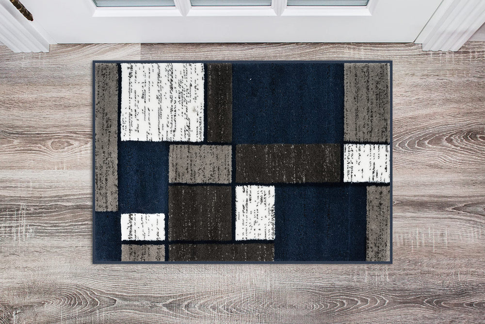 Rugshop Contemporary Modern Boxes Area Rug 2' x 3' Navy 2' x 3' - Navy