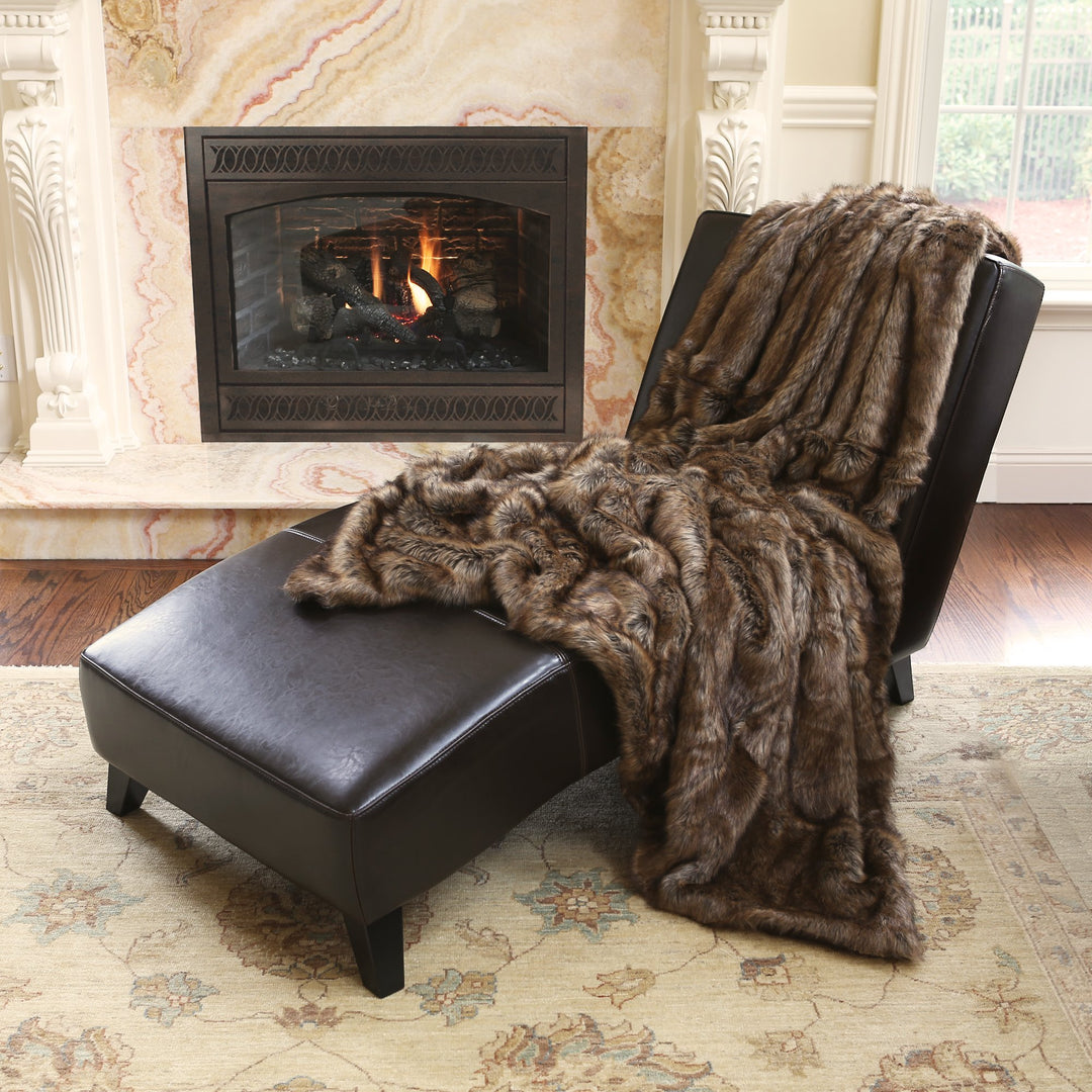 Oversize Faux Fur Coyote Throw Blanket Aurora Home THROW-COYOTE-84 60 in Wide x