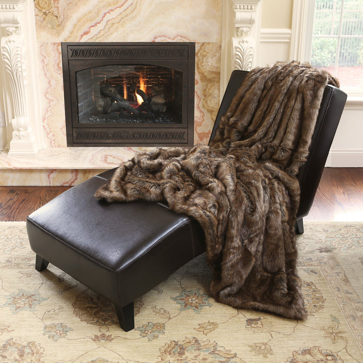 Oversize Faux Fur Coyote Throw Blanket Aurora Home THROW-COYOTE-84 60 in Wide x