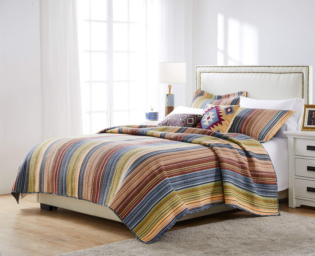 Greenland Home Fashions Katy 100% Cotton Reversible Stripes Quilt Set