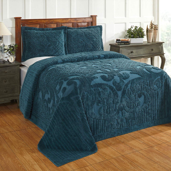 Better Trends Ashton Collection 100% Cotton Chenille Bedspread Medallion Teal - Queen