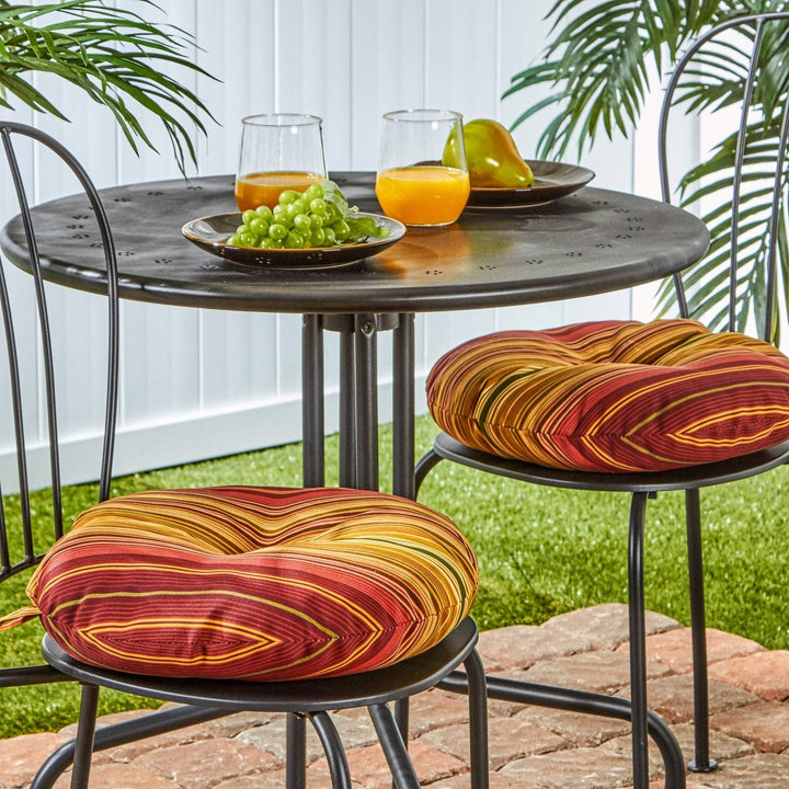 Outdoor 15-inch Stripe Bistro Chair Cushions (Set of 2) Red Yellow Striped