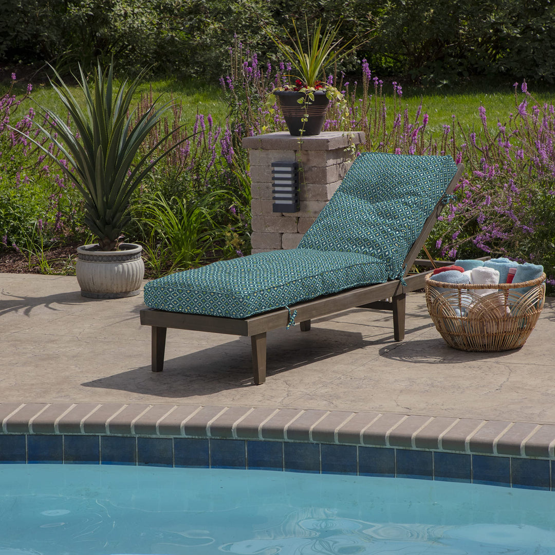 Arden Selections Outdoor Plush Modern Tufted Chaise Cushion 76 x 22 Water Ashland Jacobean