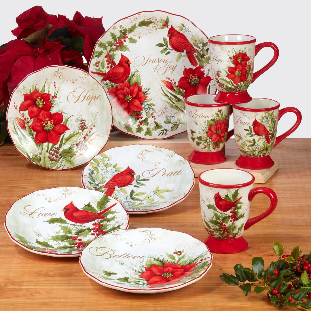 11" Dinner lates Set Of 4 Green Multi Color Red Floral Casual Farmhouse Round - Diamond Home USA