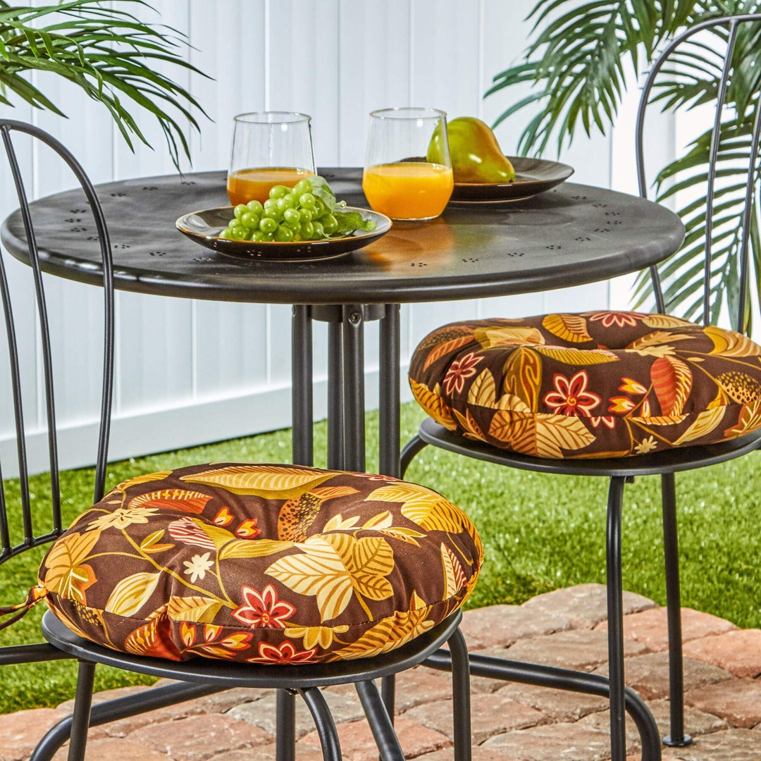 Outdoor 15-inch Floral Bistro Chair Cushions (Set of 2) Brown Red Yellow