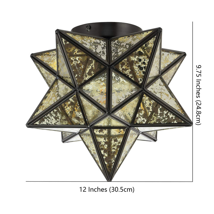 JONATHAN Y JYL9035D Stella 12" Moravian Star Metal/Glass LED Flush Mount Oil Rubbed Bronze/Mercury