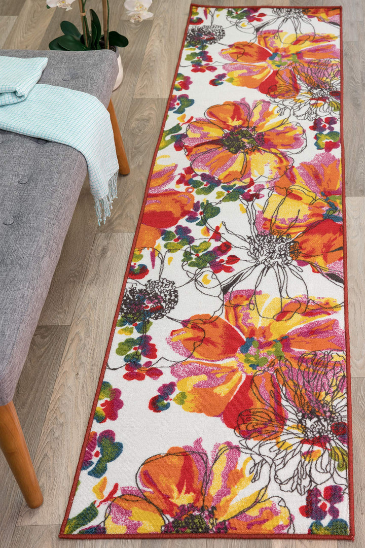 Rugshop Modern Bright Flowers Non-Slip (Non-Skid) Runner Rug 2' x 10' Multi 2' x 10' Runner - Multi