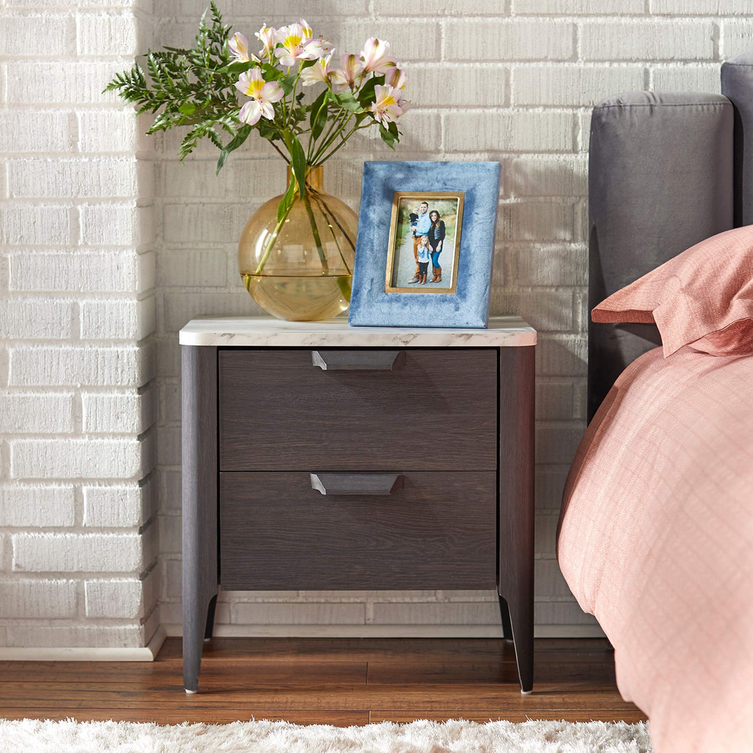 Nightstand Grey Mid-Century Modern Transitional MDF Includes Hardware