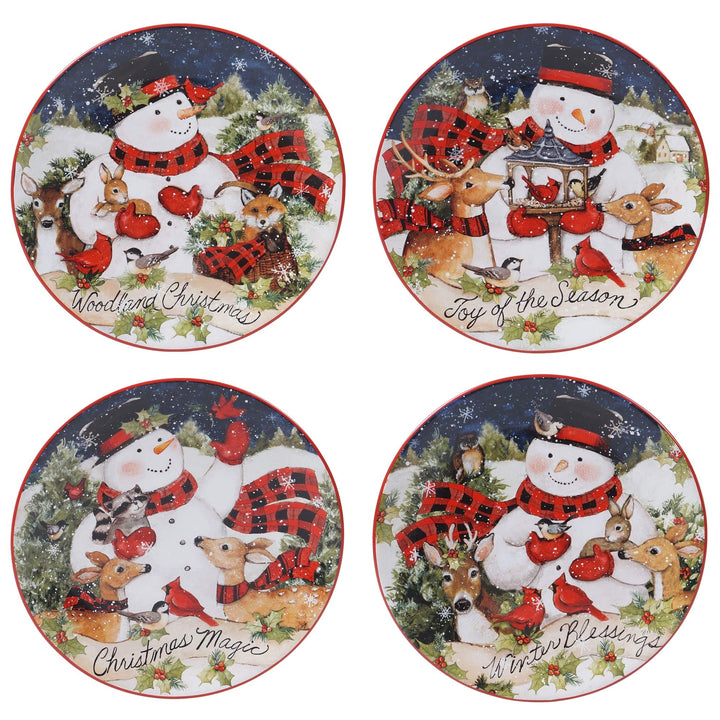 Magic of Christmas Snowman 16-Piece Dinnerware Set Service for 4 Green Multi