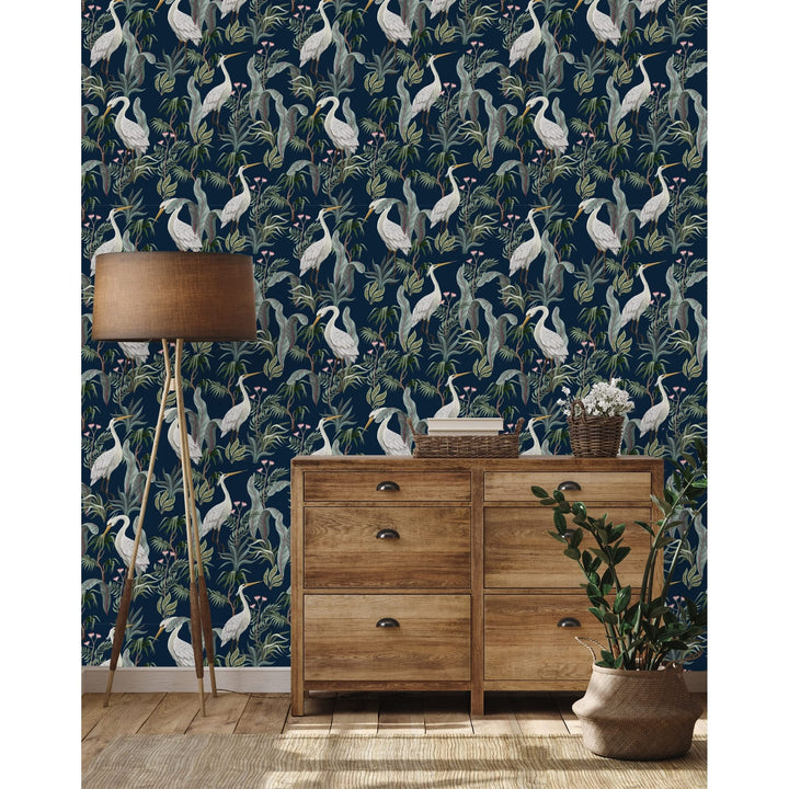 uniQstiQ Heron and Leaves Wallpaper Peel-and-Stick 25" W x 225" H 25"W x 225"H - Peel-and-Stick