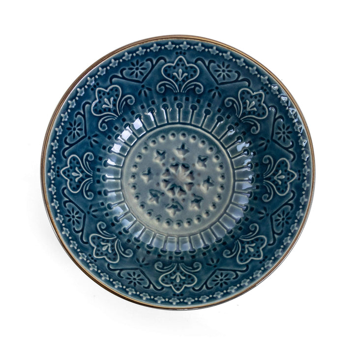 Deep Ocean Mandala 16 Piece Round Stoneware Dinnerware Set Blue Textured