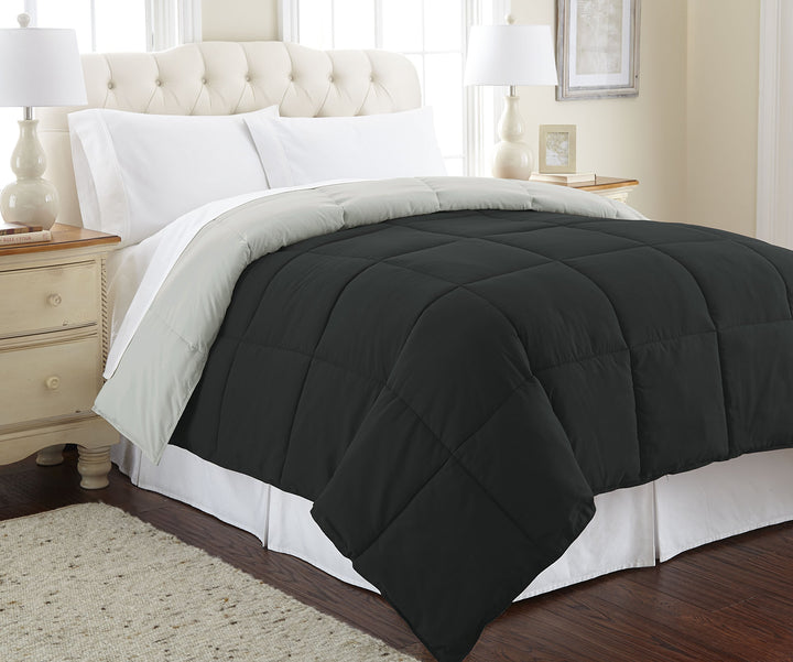 Modern Threads Down Alternative Microfiber Quilted Reversible Comforter & Anthracite/Silver