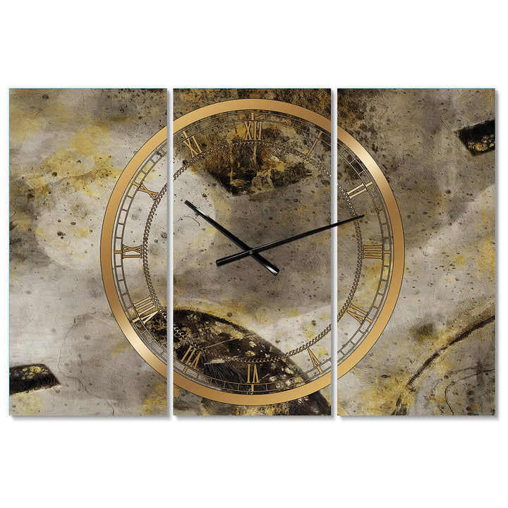 Design Art Designart 'Glam Gold Desert Neutral' Glam 3 Panels Large Wall Clock -