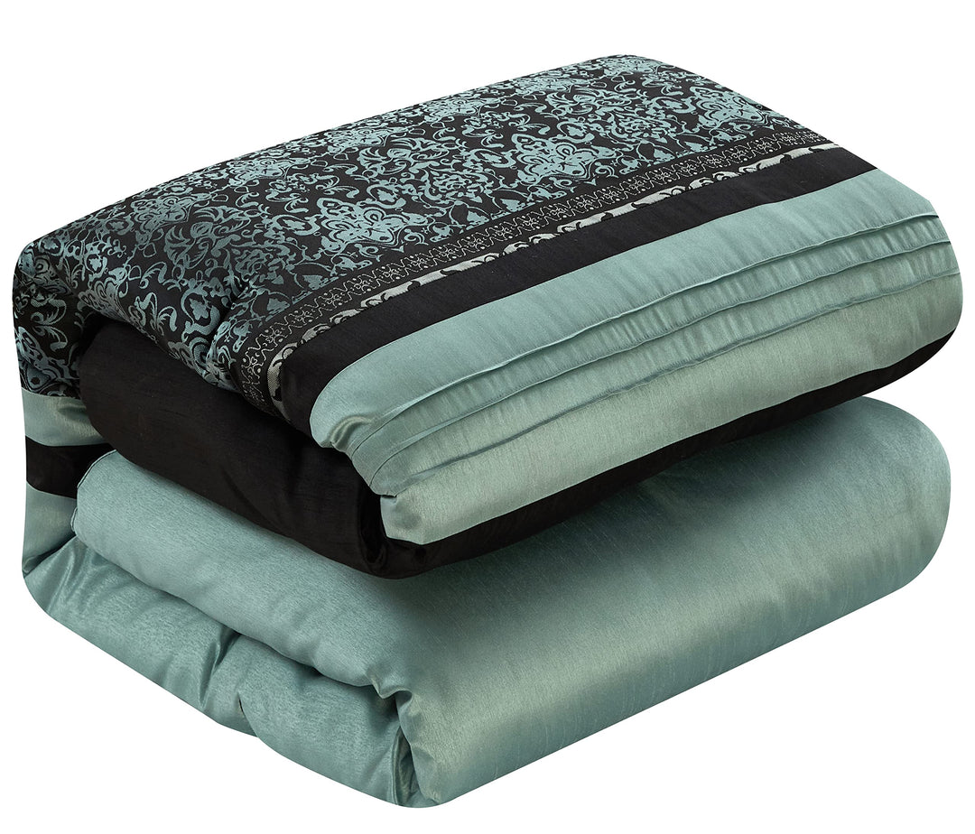 Grand Avenue Damask 7 Piece Comforter Set Aqua/Black