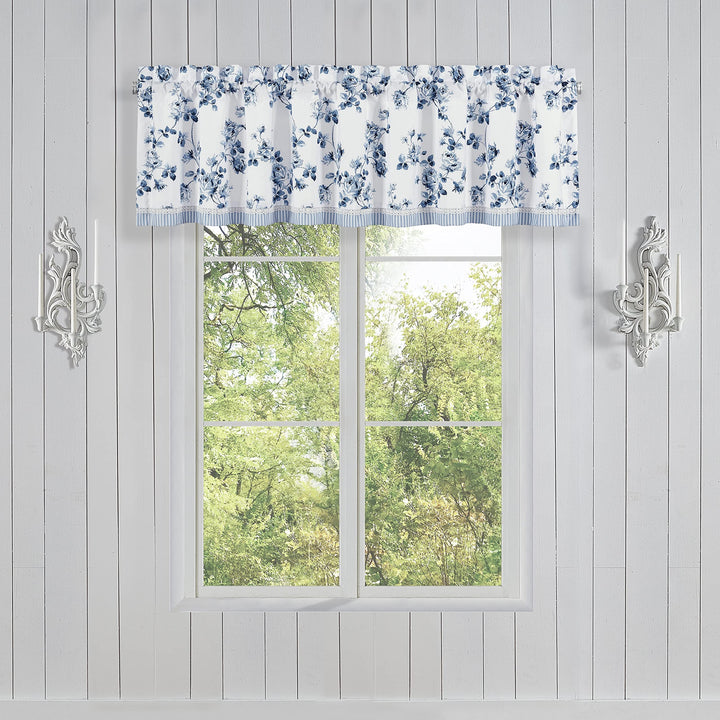 Window Straight Valance Blue Floral Farmhouse French Country Shabby Chic