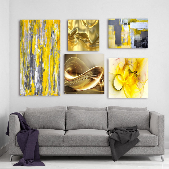 Design Art Designart - Yellow and Gold Collection - Abstract Wall Art set of 5