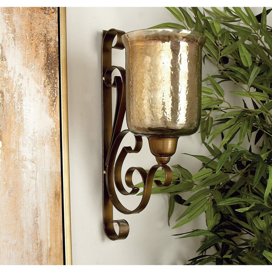 Bronze Metal and Glass Wall Candle Sconce Clear Gold Iron