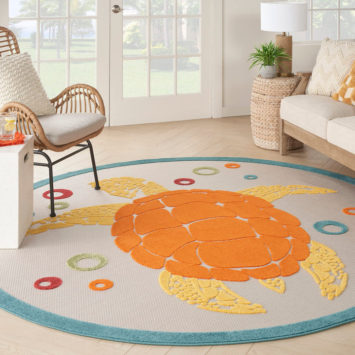 Nourison Aloha Indoor/Outdoor Teal Multi 7'10" x Round Area Rug Easy Cleaning 7'10" x round - Blue/Multi/Teal