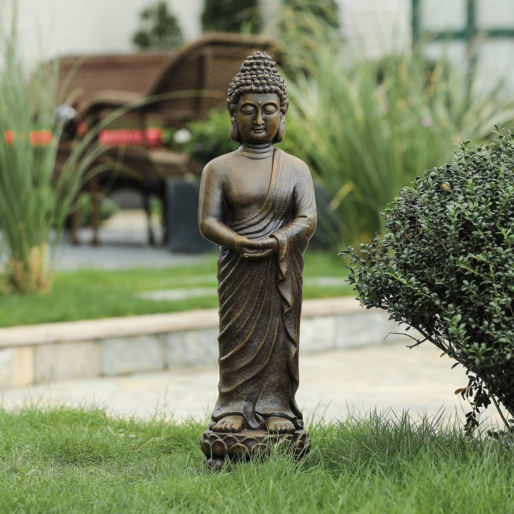 Brown Mgo tative Standing Buddha Garden Statue Oriental Magnesium Oxide