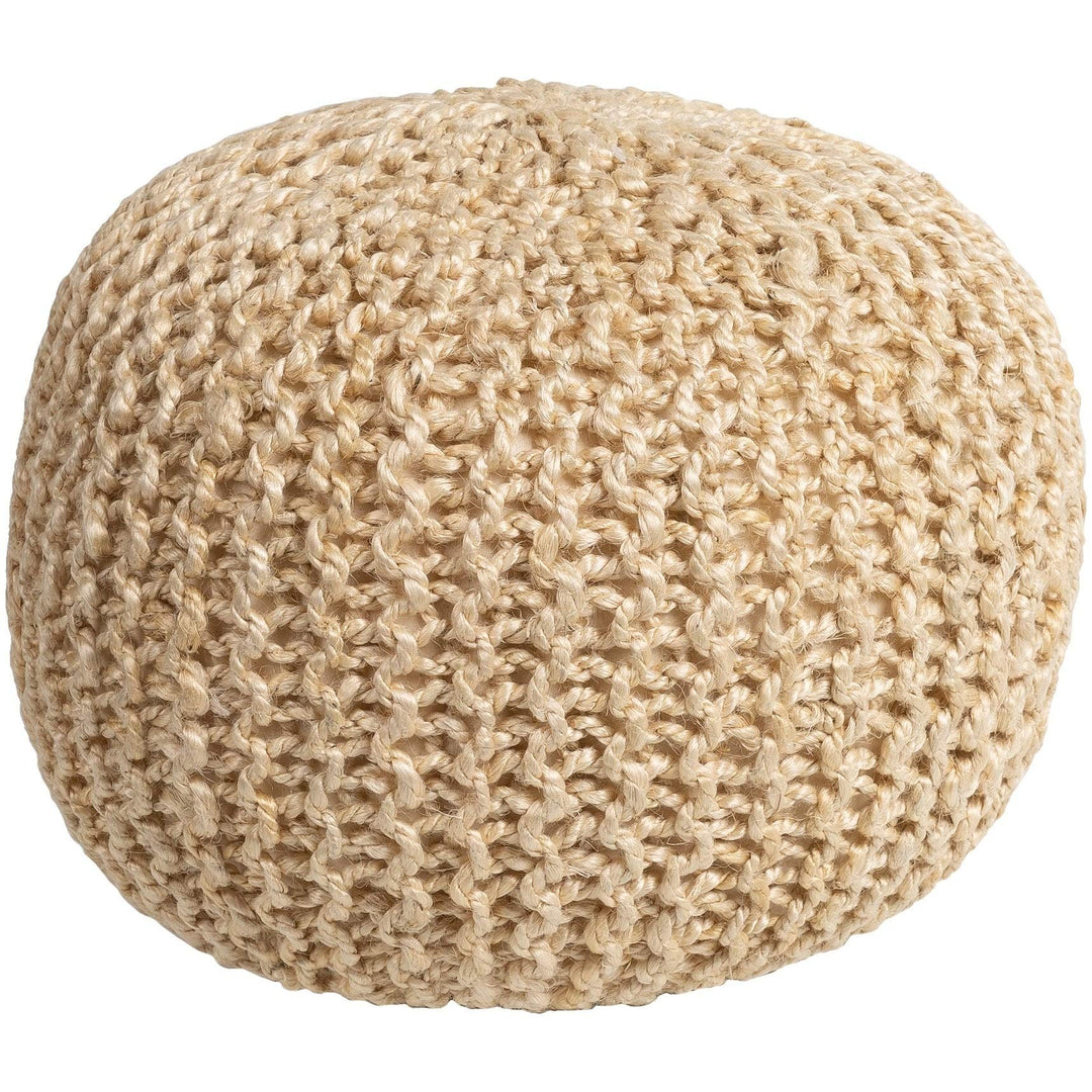 Farmhouse Jute 20-inch Round Pouf Yellow Textured One Pillow