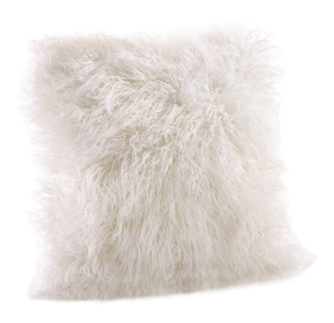 SARO LIFESTYLE Mongolian Faux Fur Poly Filled Throw Pillow 18 X 18 - Ivory