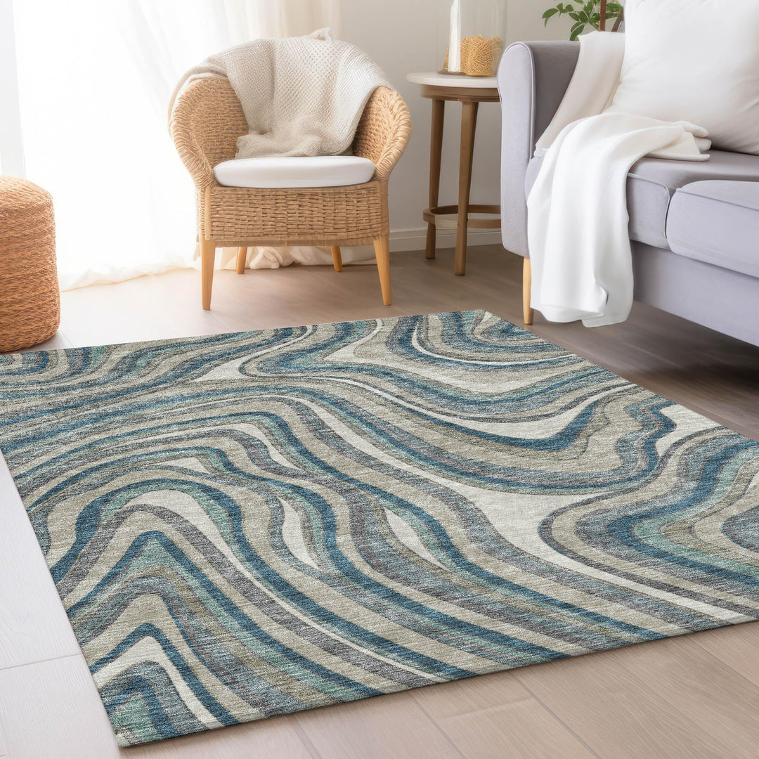 Machine Washable Indoor/ Outdoor Chantille Contemporary Abstract Rug