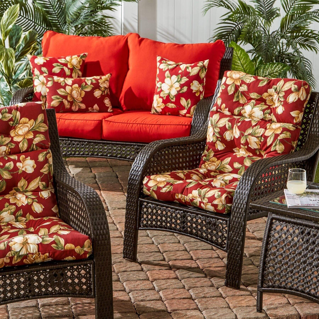 Outdoor Floral High Back Chair Cushions (Cushions Only) (Set of 2) Red White