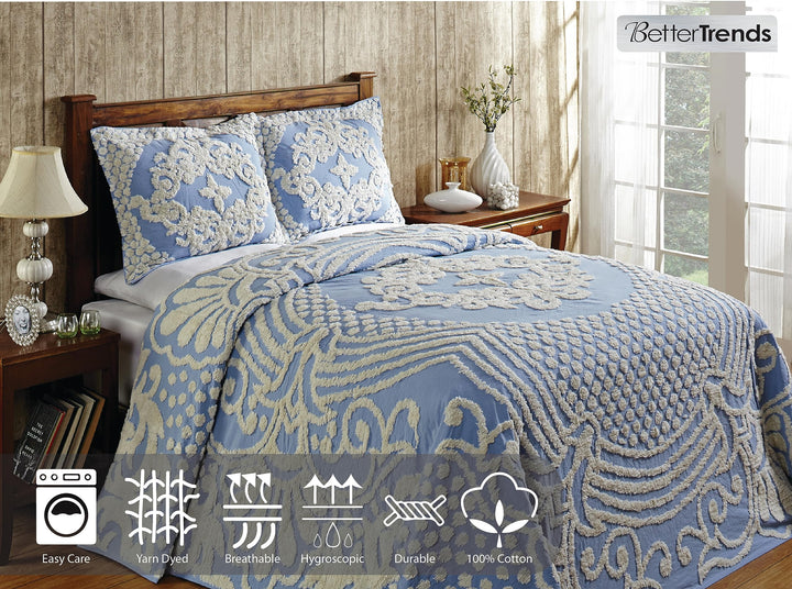 Better Trends 100% Cotton Chenille Bedspreads Size Florence Collection