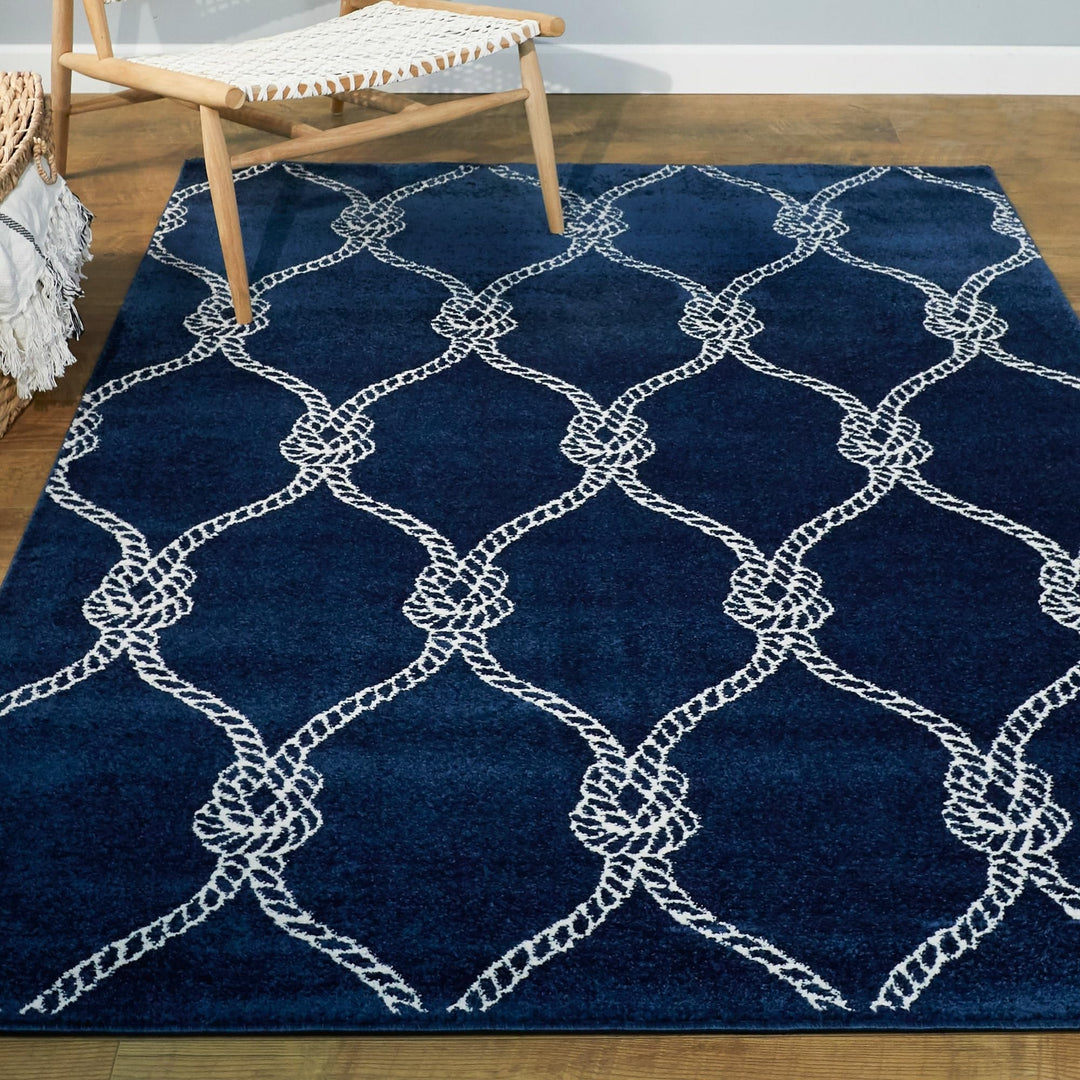 BALTA Fischer Nautical Trellis Coastal Area Rug Navy 2'7" x 7' 6' 2'7" x 7' Runner - Navy