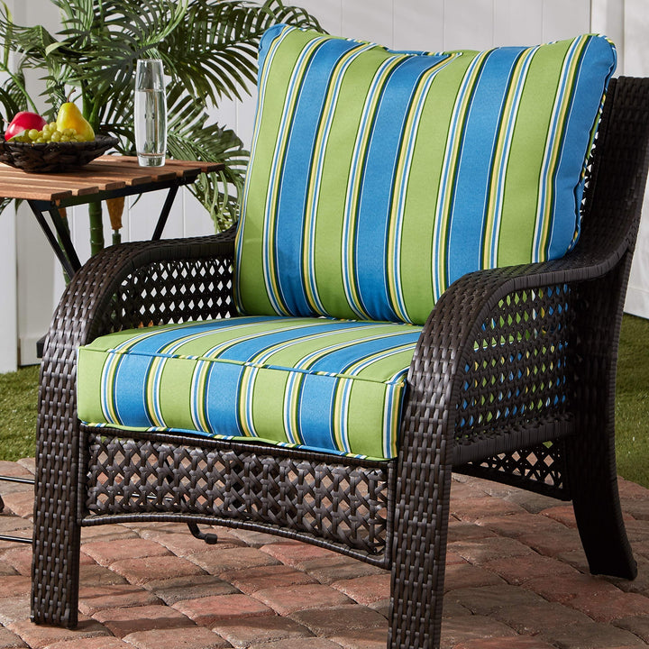 Cayman Stripe Outdoor 25-inch X 47-inch Deep Seat Cushion Set Blue Green Striped