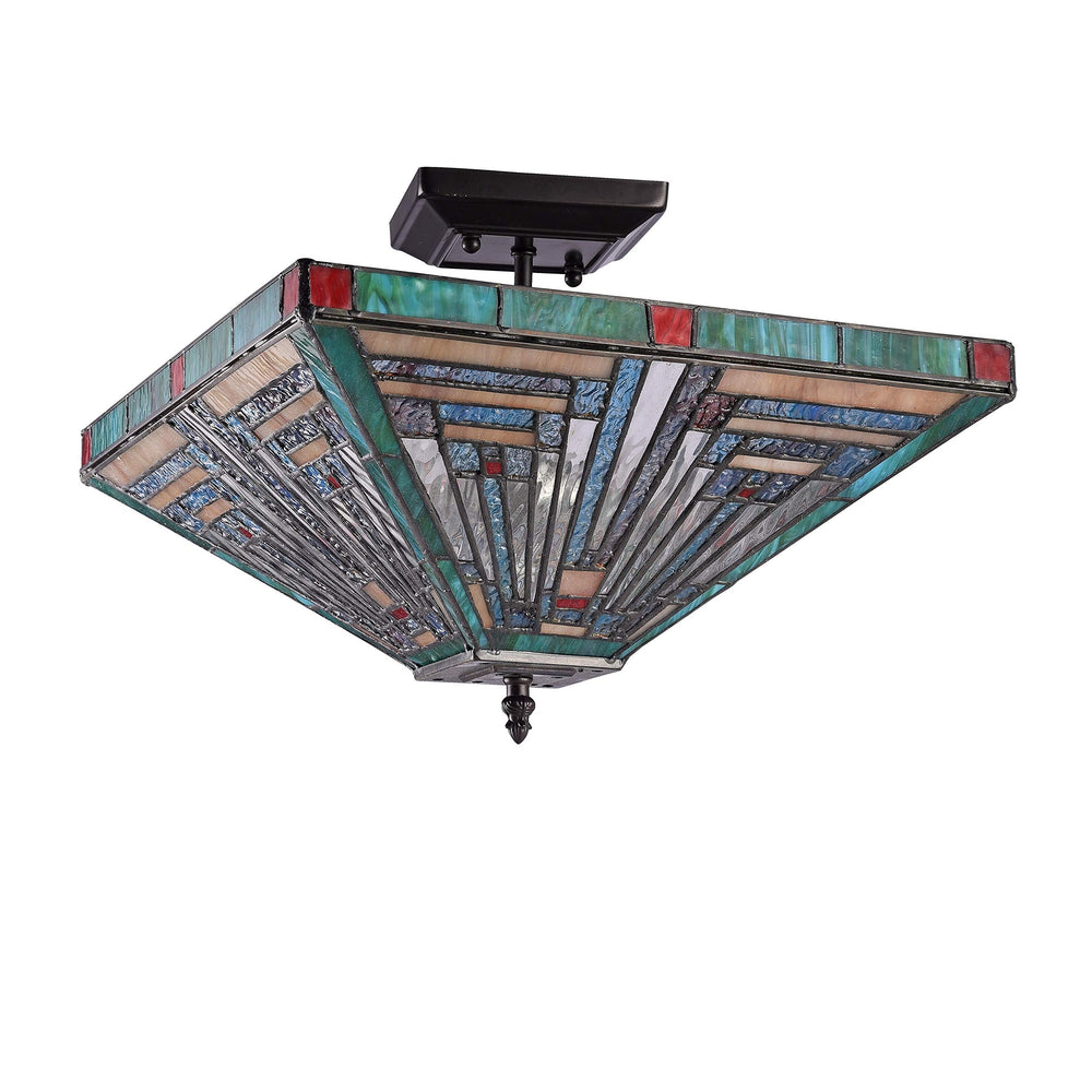 2-Light Mission-Style Stained Glass Semi-Flush Mount Multi Color Mission - Diamond Home USA