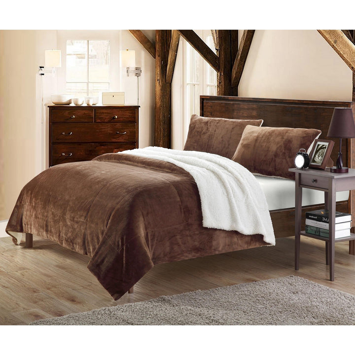 UN 7 Piece Brown Solid Square Pattern Comforter King Set Beautiful Luxurious