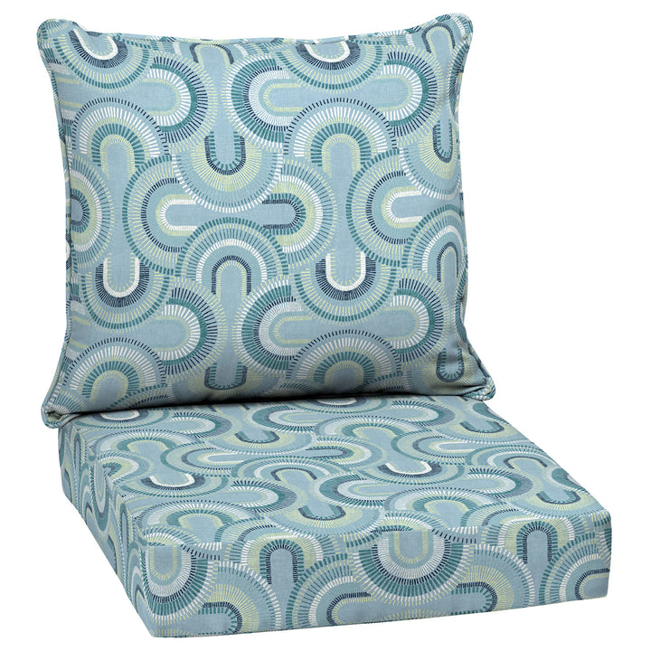 Arden Selections Outdoor Deep Seat Cushion Set 24 x 24 Water Repellant Fade 24 W x 24 D in. - Coastal Blue Geometric