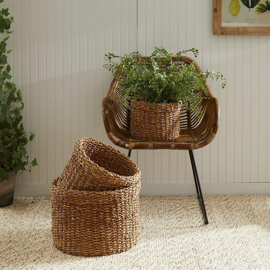 Seagrass Round Baskets With Cuffs Set Of 3