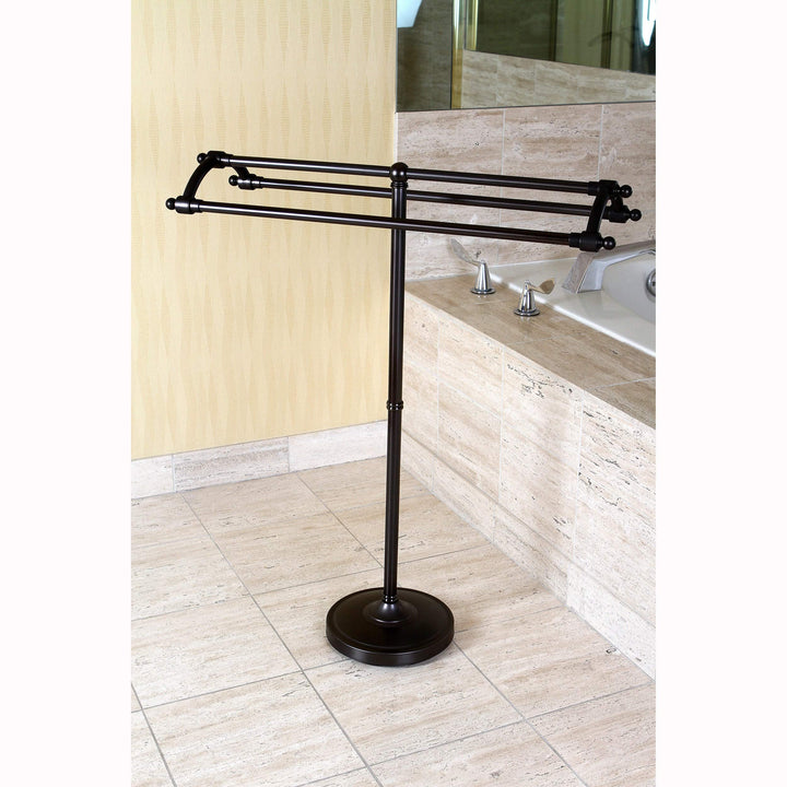 Oil Rubbed Bronze Pedestal Bath Towel Rack - Brown Metal Finish