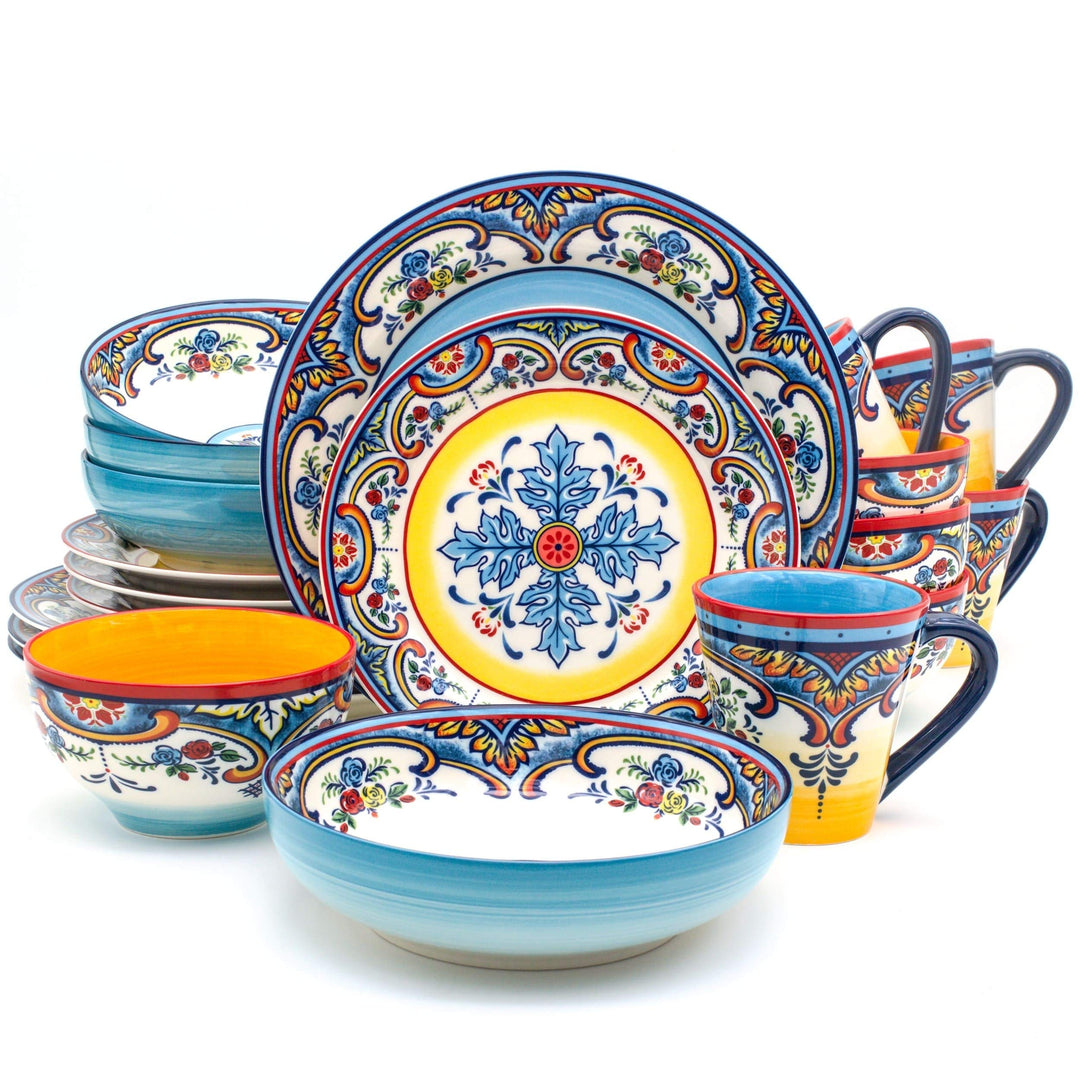 Euro 20 Piece Stoneware Dinnerware Set (Service For 4) Blue Floral Bohemian