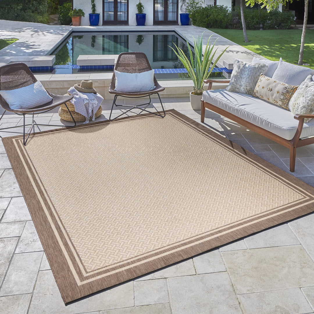 Gertmenian Indoor Outdoor Classic Flatweave Area Rug Stain & UV Resistant Carpet 7'10"x10' - Havana/Sand