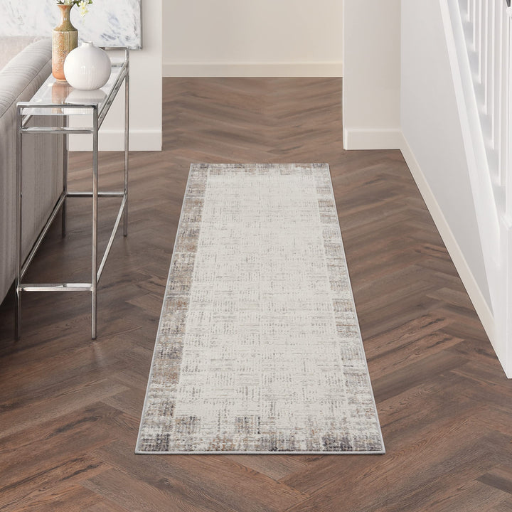 Nourison Elation Abstract Ivory Grey 2'3" x 7'6" Area -Rug Easy -Cleaning Non 2'3" x 7'6" Runner - Ivory/Grey