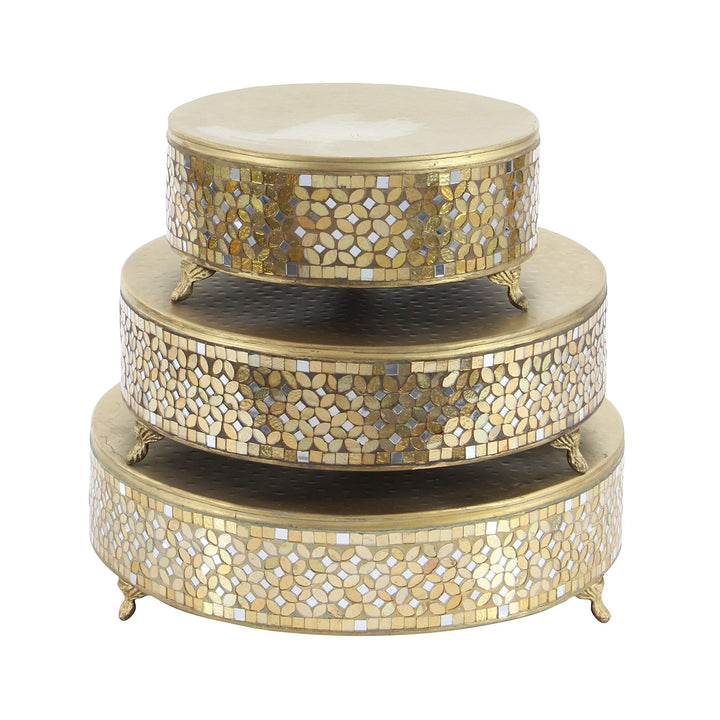 Set of 3 Modern 12 16 and 18 Inch Mosaic Cake Stands by Metal Piece