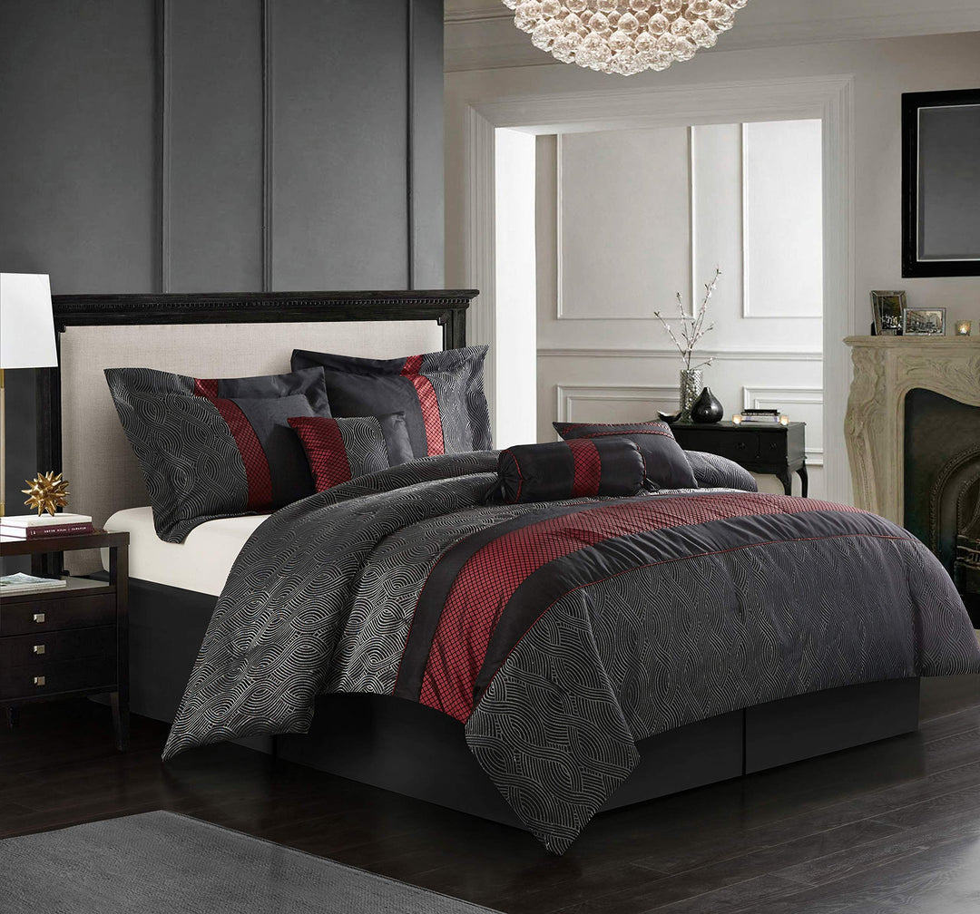 Nanshing Corell Comforter Complete 7 Piece Set King Black/Red