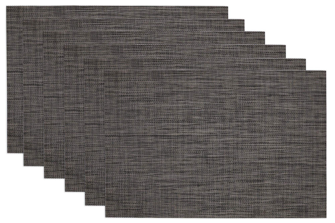 CC Home Furnishings Set of 6 Charcoal Gray and Black Tweed Rectangular Placemats