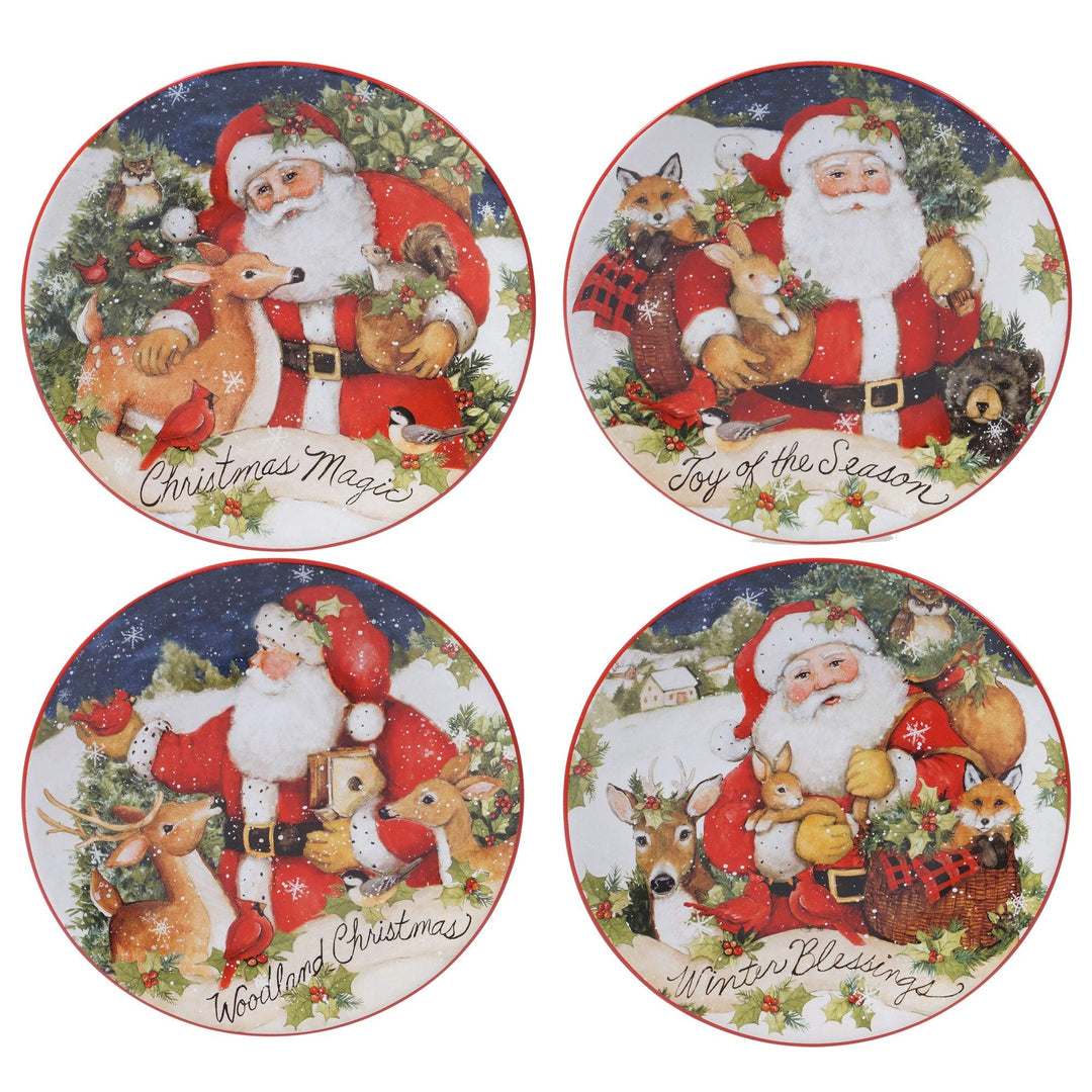 Magic of Christmas Santa 16-Piece Dinnerware Set Service for 4 Green Multi Color