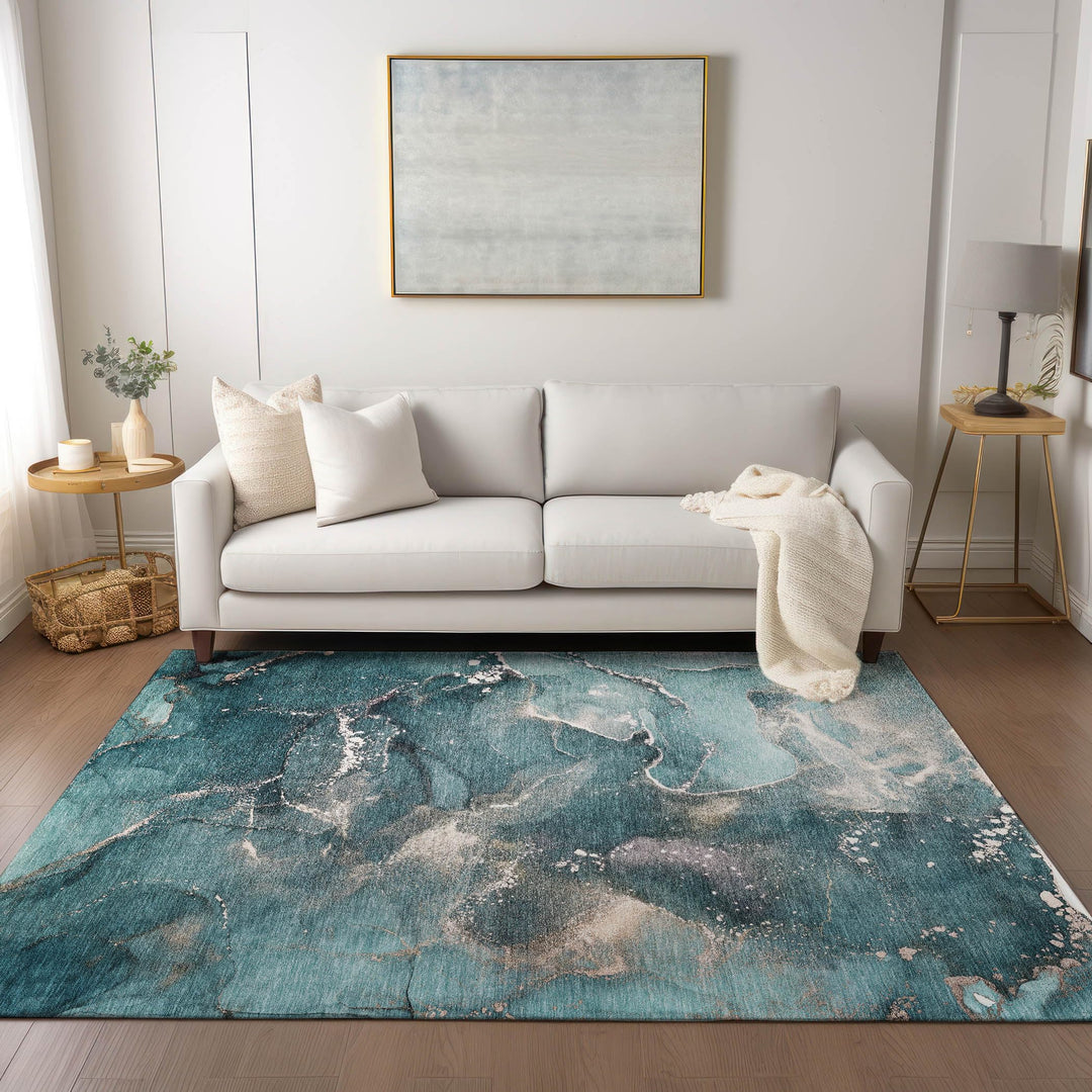 Machine Washable Indoor/ Outdoor Abstract Chantille Rug