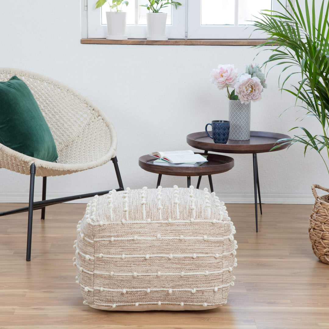 Penelope 22" X 16" Brown Ivory Pouf Bohemian Eclectic Modern Contemporary